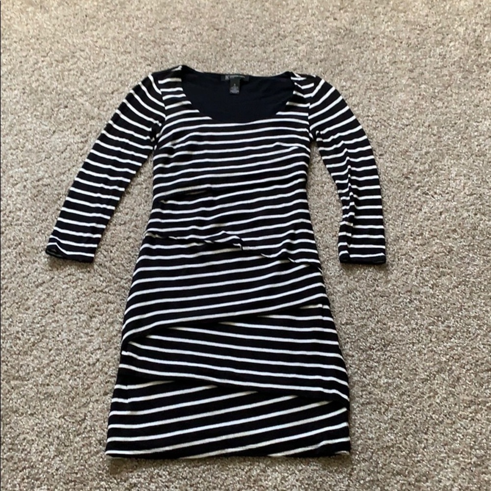 INC dress in stripped black and white
